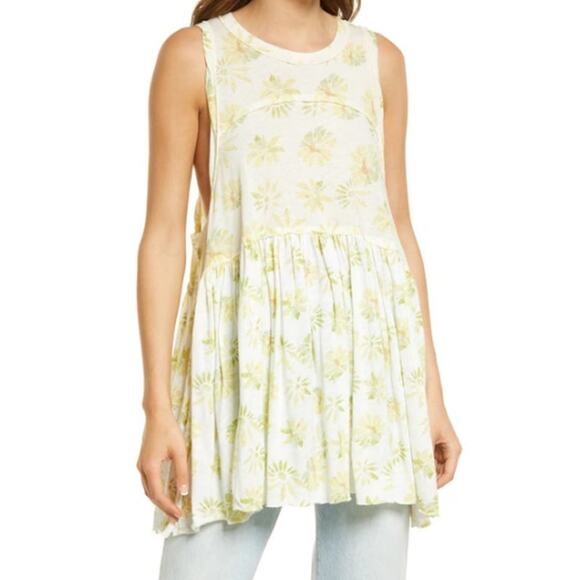 Free People Madison Yellow Floral Print Light Combo Longline Tank Top Womens XS - Picture 1 of 6
